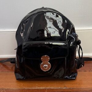 Ralph Lauren Purple Label Black Patent Leather Ricky Backpack Silver